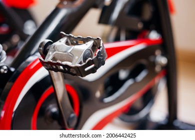 Closeup View Of  Stationary Bike Pedal . Soft Focus .  