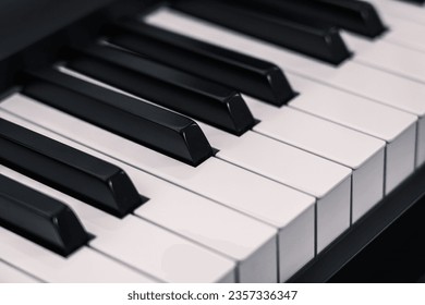 Close-up view of traditional piano keys. High quality photo