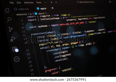 Close-up view of TypeScript and code inside a modern code editor, highlighting frontend development, plugin integration, and professional web application programming environment.