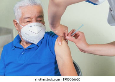 close-up view of the vaccination process in the elderly
