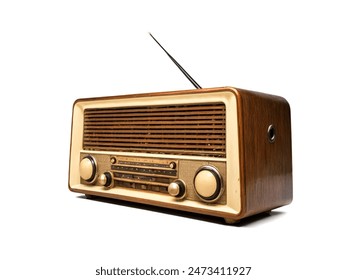 Closeup view vintage radio isolated on white background - Powered by Shutterstock