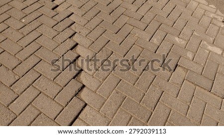 A close-up view of a wavy interlocking paving block road in a rural village setting. The uneven surface creates strong texture and depth, highlighting wear, usage, and natural deformation over time. Suitable for industrial textures, urban-rural transition themes, construction materials, background design, abstract surfaces, and architectural detail photography