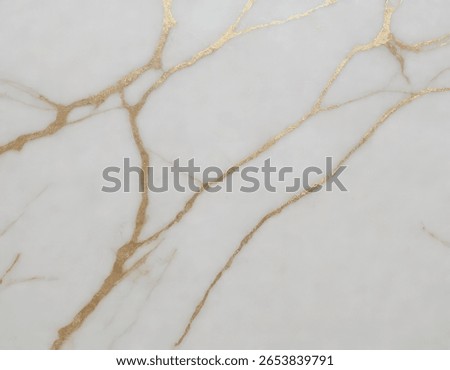 A close-up view of a white marble surface featuring intricate, branching veins of shimmering gold, creating a sophisticated and opulent texture.
