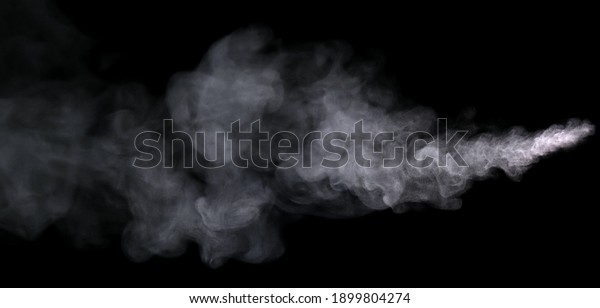 Close-up view of white water vapor\
with spray from the humidifier. Isolated on black\
background