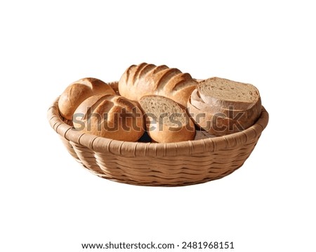 Closeup view wicker bun bread in basket isolated on white background
