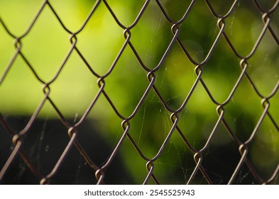 close-up view of a wire fence with blurred green background - Powered by Shutterstock