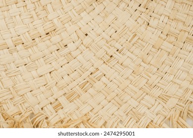 A close-up view of the woven texture of a straw hat, showcasing the intricate pattern of the straw. - Powered by Shutterstock