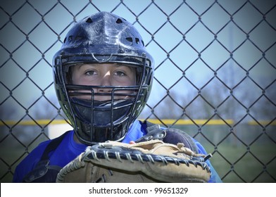 Closeup View Of A Young Baseball Catcher