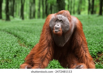 The close-up view of a young Tapanuli orangutan