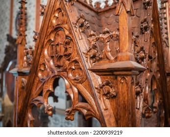 Close-up Of Vintage 19th Century European Wooden Antique Furniture In Victorian Style