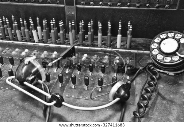 Closeup of a Vintage Bell System Telephone Switchboard\
with Plugs IV