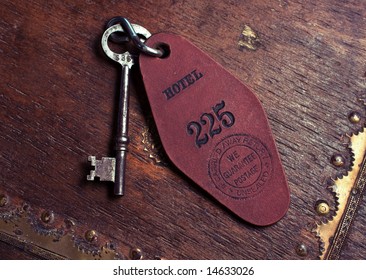 Closeup Of A Vintage Hotel Room Skeleton Key.