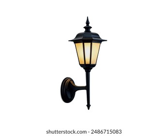 Closeup vintage street exterior wall lamp isolated on white background