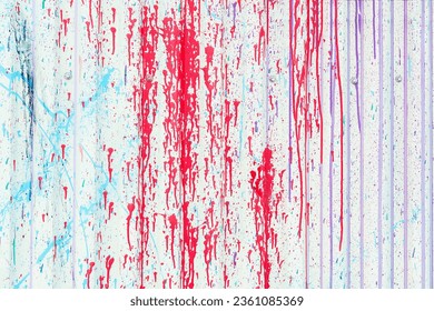 Close-up vintage weathered galvanized corrugated iron metal sheet surface, spattered with paint. Modern background