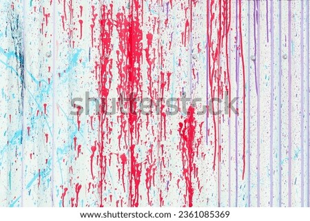 Close-up vintage weathered galvanized corrugated iron metal sheet surface, spattered with paint. Modern background