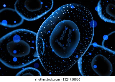 Close-up Of Virus Cells Or Bacteria With Dna On Dark Background