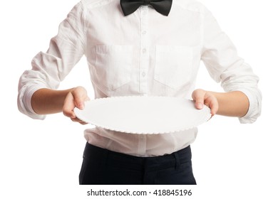 Close-up Of Waitress Holding Tray