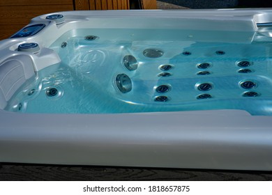 Closeup of water in hot bath tubs at spa. 