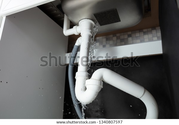 Closeup Water Leaking White Sink Pipe Stock Photo Edit Now