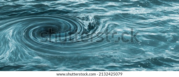 closeup of a water vortex from above, view into the\
abyss, symbolic concept for gloomy future with copy space, symbol\
for economic crisis, climate disaster, debt spiral or other\
calamities 