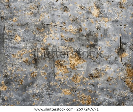 Close-up of a weathered stone surface featuring gray and gold oxidation details. Natural aged texture perfect for architectural design, industrial backgrounds, and realistic material visuals