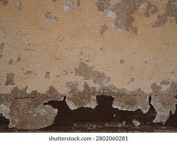 Close-up of a weathered wall surface with peeling paint, cracked layers, and distressed textures. Aged plaster background showcasing decay, deterioration, and rustic imperfections, ideal for grunge designs, urban themes, renovation concepts, and abstract backdrops.