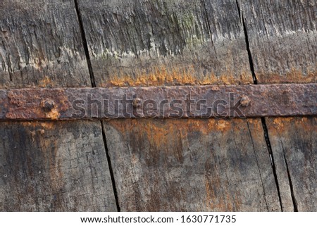 A close-up of weathered wood and corroded metal