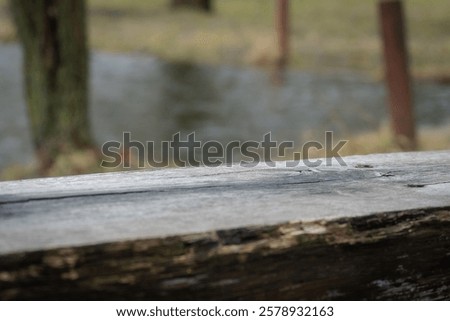 Similar – Image, Stock Photo A weathered wooden bench in front of a yellow painted wall