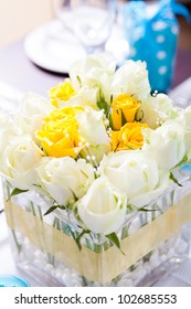 Closeup Of Wedding Table Centerpiece Flowers