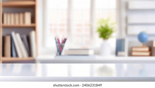 Close-up of a well-detailed white table and copy area in a hazy study space - Powered by Shutterstock