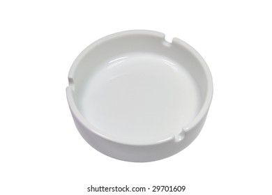 Closeup of a white ash-tray (isolated on white)