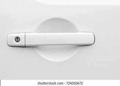 Closeup Of White Car Door Handle