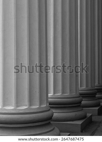 Close-up of white classical columns in soft light.