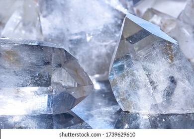 Close-up Of White Quartz Stone Crystals On Polished Slab. Group Of Quartz Crystals As A Background. Texture Of Quartz Crystals.