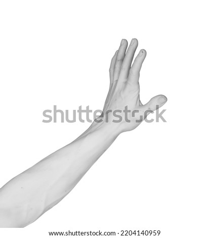 Closeup of white stone marble statue hand isolated on white background with clipping path
