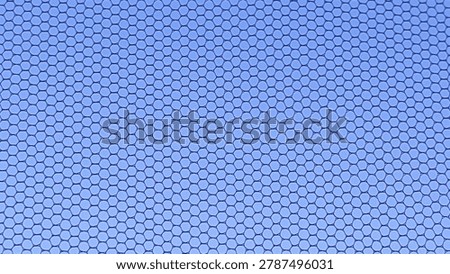 Close-up of a window mesh or protective net texture with a repeating hexagonal pattern against a blue background, creating an abstract geometric surface.