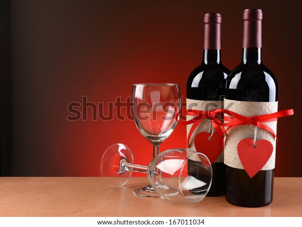 Closeup Wine Bottles Decorated Valentines Day Stock Photo Edit