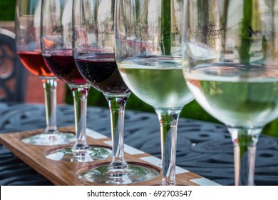 Closeup Of Wine Flight Outdoors In Summer