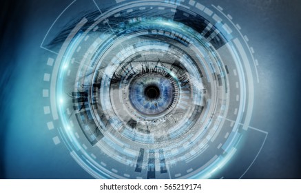 Close-up of woman digital eye during scanning process 3D rendering