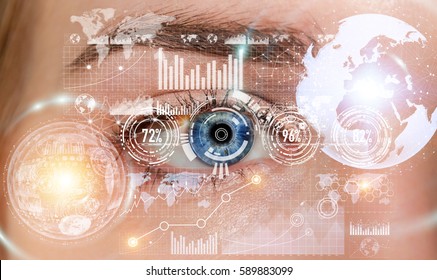 Close-up of woman digital eye during scanning process 3D rendering