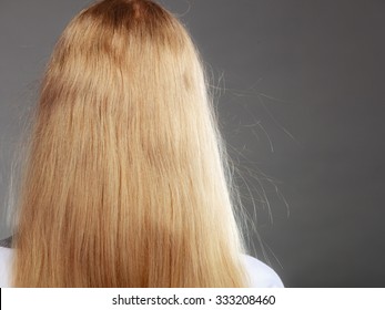 Closeup Of Woman Girl With Static Blonde Long Hair. 