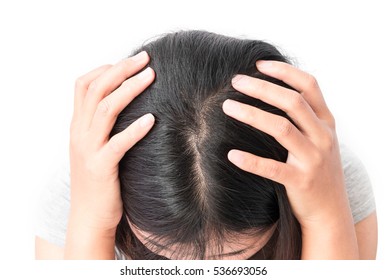 Closeup Woman Hand Itchy Scalp, Hair Care Concept