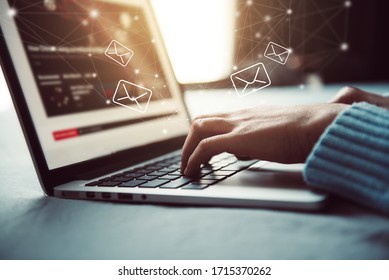 Closeup Woman hand using Laptop pc with email icon, Work from home, Email concept - Shutterstock ID 1715370262