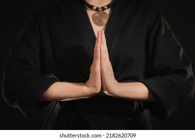 Close-up of woman hands praying symbol. Pray and gratitude gesture.