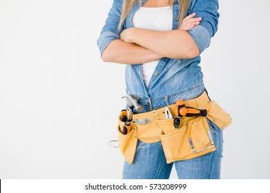 Close-up Woman With Tool Belt 