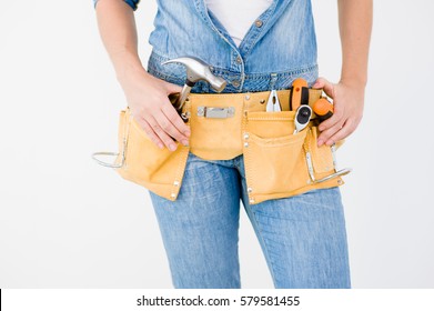 Close-up Woman With Tool Belt 