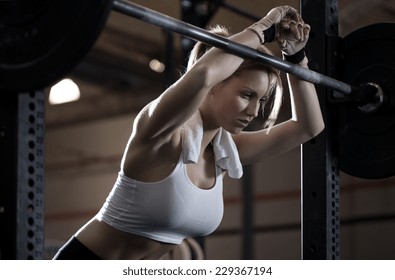 Close-up of woman training at crossfit center