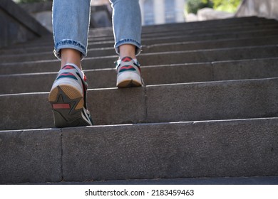 Closeup Woman Wearing Jeans Sneakers Going Stock Photo 2183459463 ...