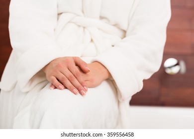 Close-up Of Woman In White Dressing Gown