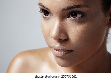 Closeup Of A Woman;s Face With An Oily Skin